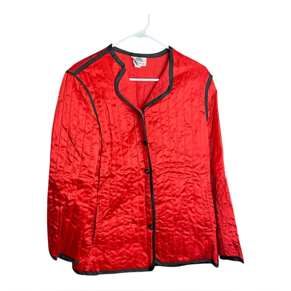 VINTAGE FA CHATTA Large Quilted Jacket Red Oriental Button